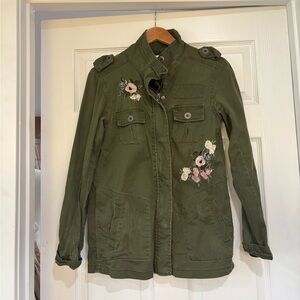 Kersh Olive Utility Jacket with Floral Embroidery